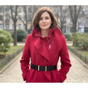 Eureka Babylon Italy Women Coat US10 Bold Ruby Red Ruffle 42